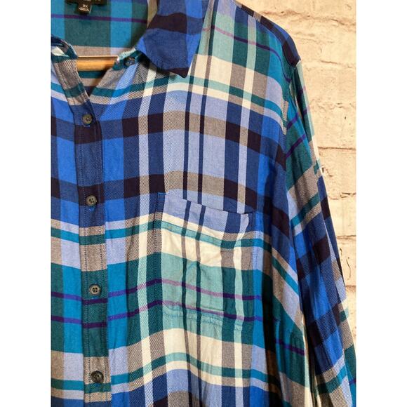 Talbots Top Womens 3X Cobalt Blue Plaid Button Up Lightweight Plus Long Sleeve - Picture 7 of 16